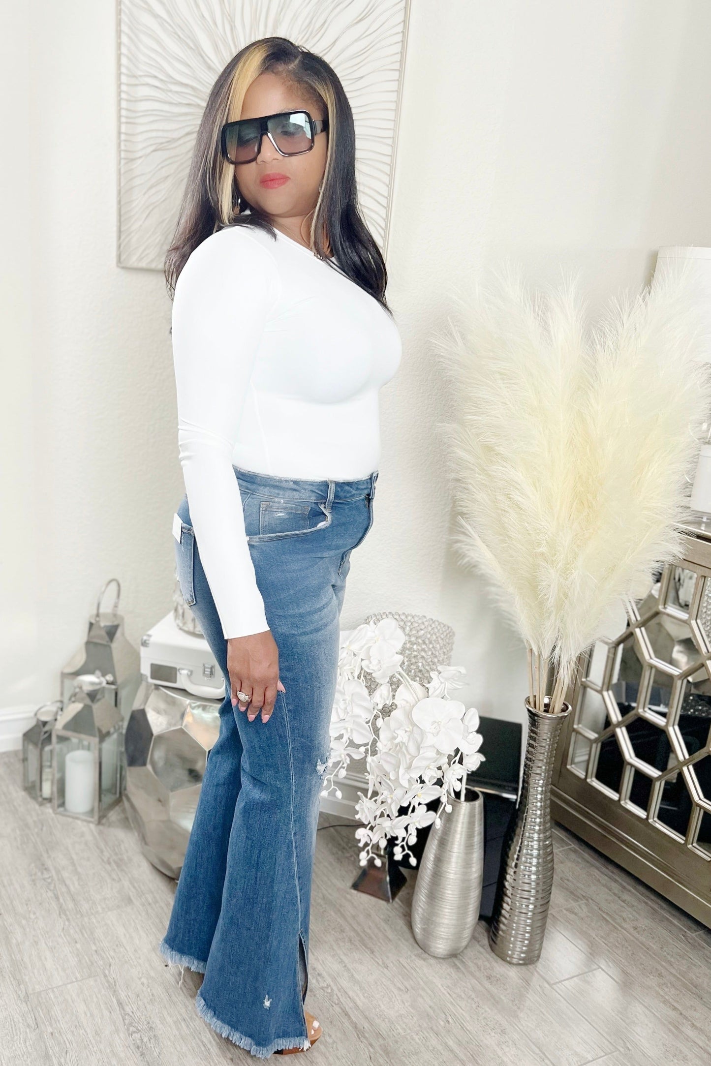 Risen Slit Front Jeans-Plus