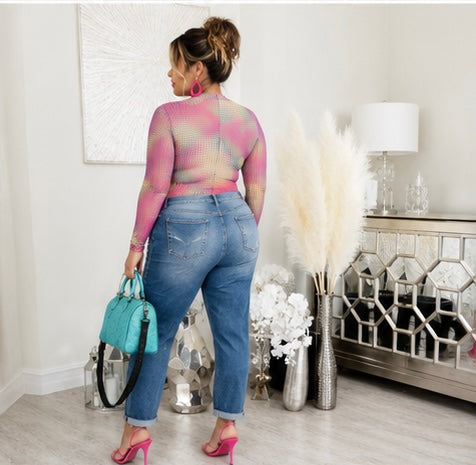Color Blast See Through Plus Size Bodysuit