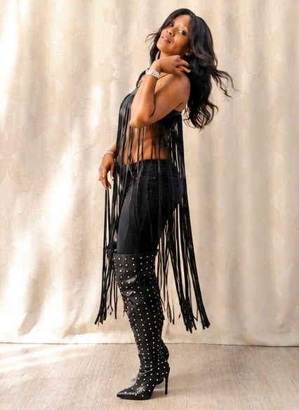 Say It All- Unstoppable Over The Knee Studded Rhinestone Boots