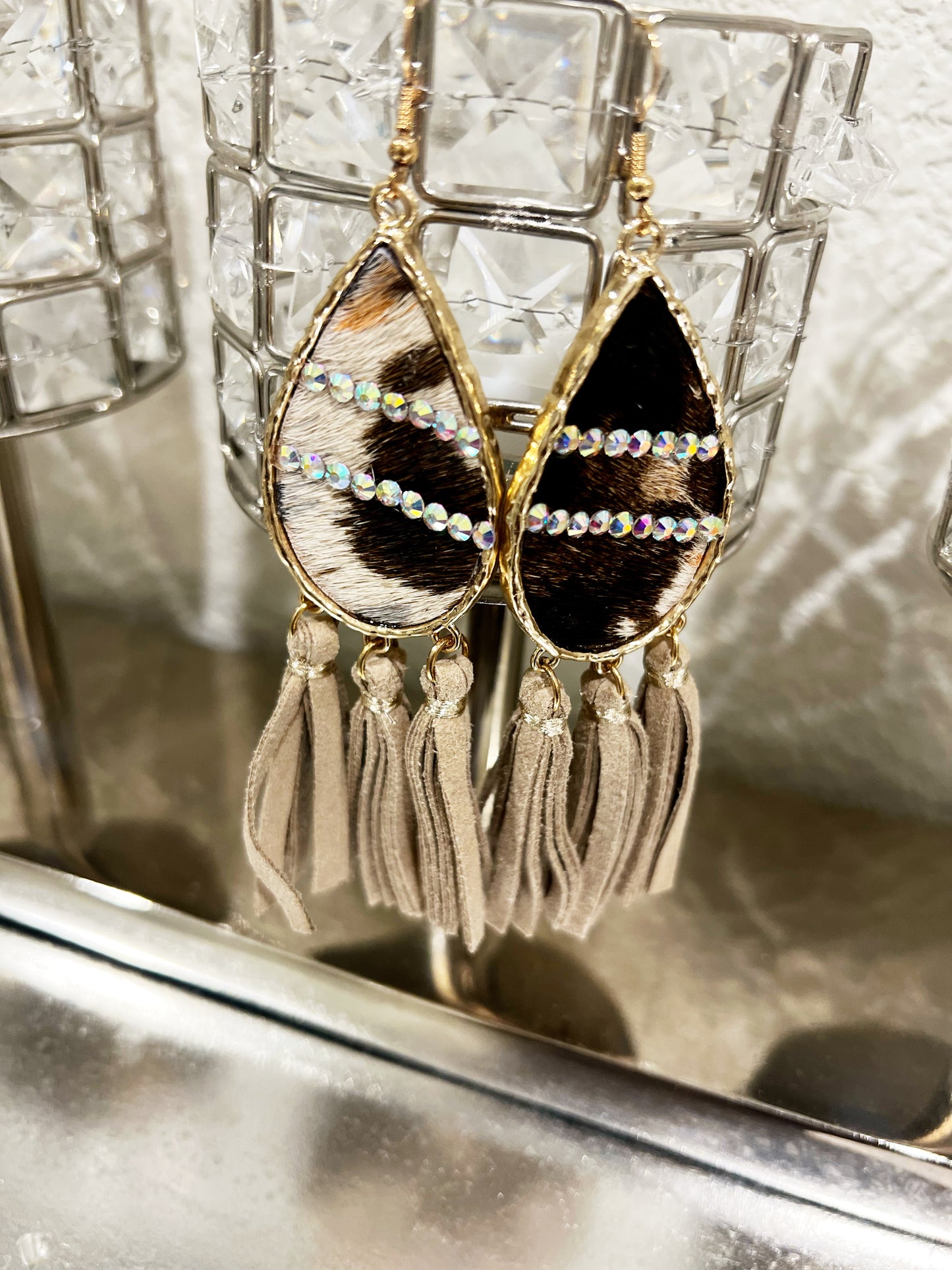 Cowhide Shimmer & Tassel Earrings