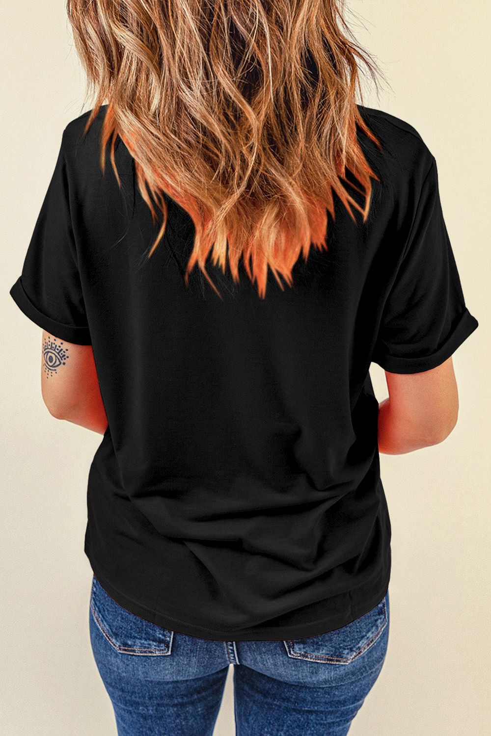 Patriotic Rhinestone Heart Round Neck Short Sleeve T-Shirt P