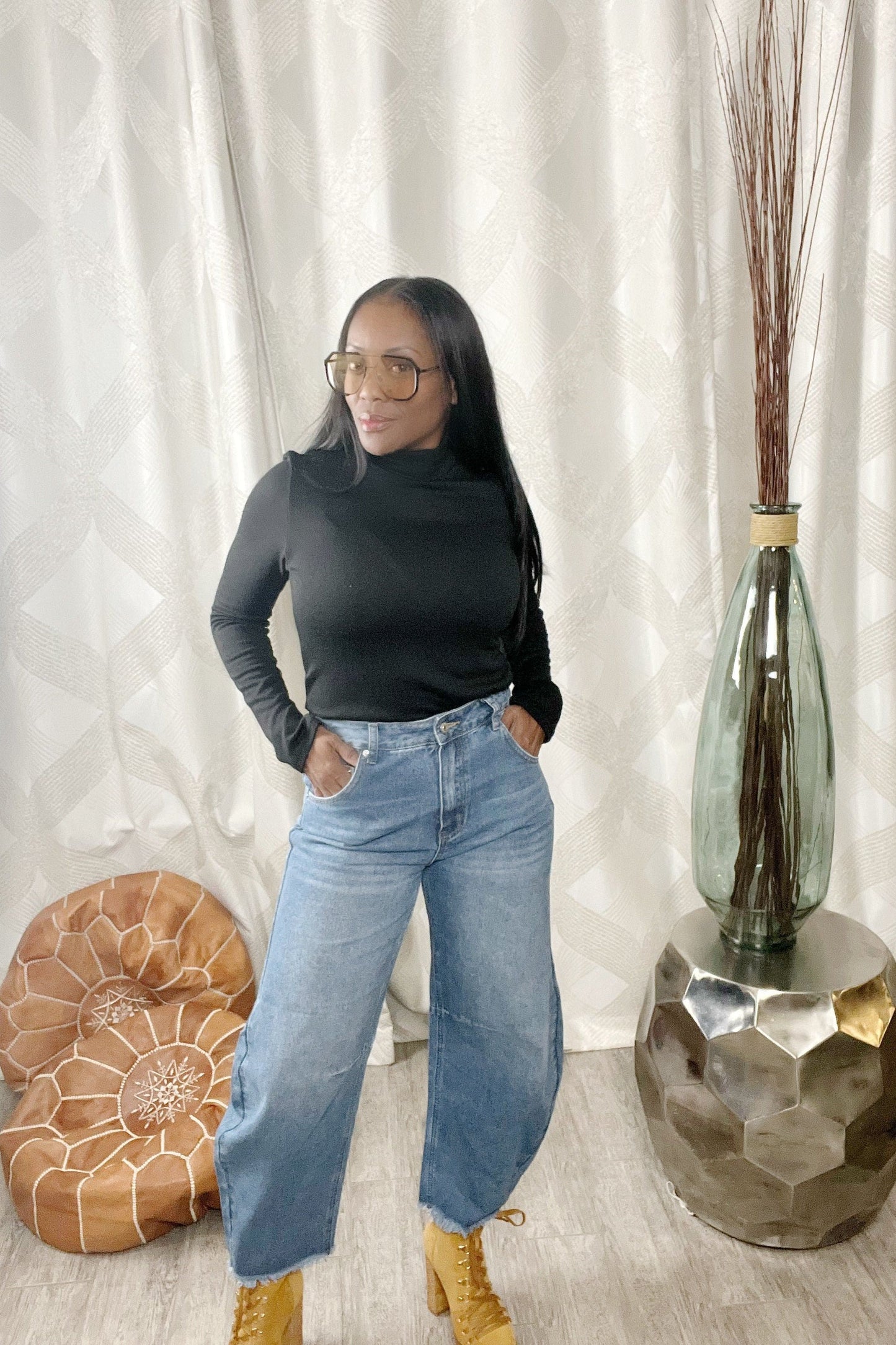 Raw Hem Wide Leg Jeans with Pockets