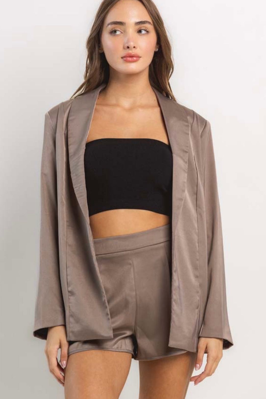Mocha Satin Shorts Set