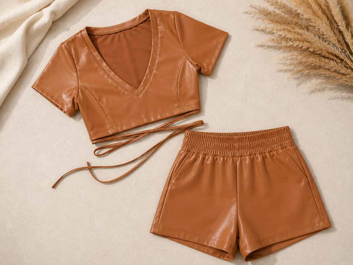 Canyon Glow Up: Vegan Leather Shorts Set