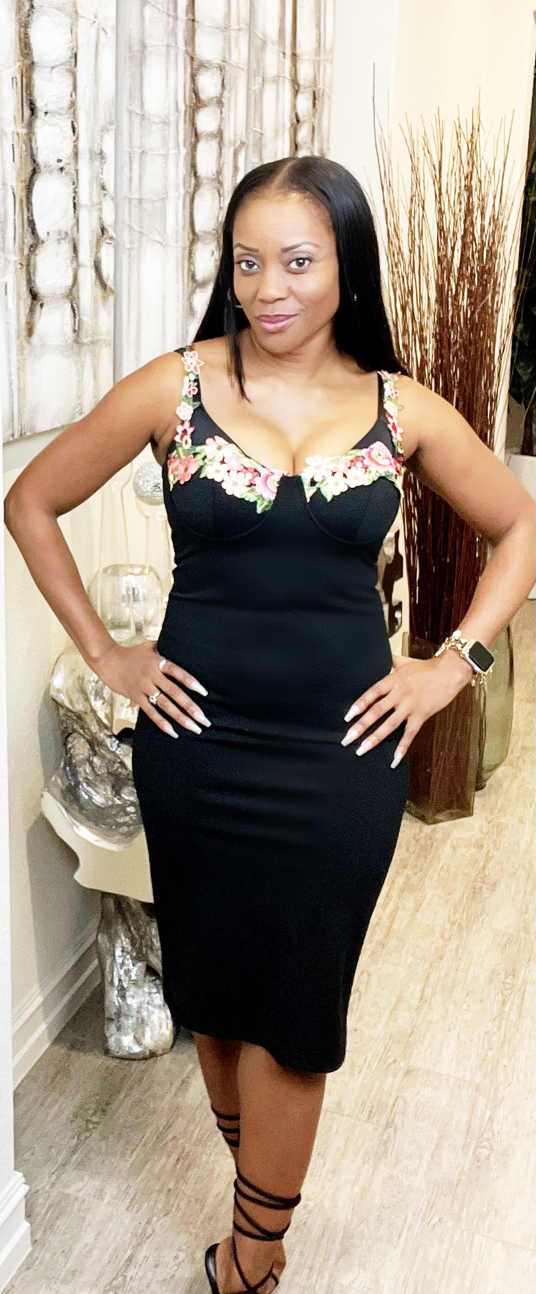 Flower Trim Bodycon Dress