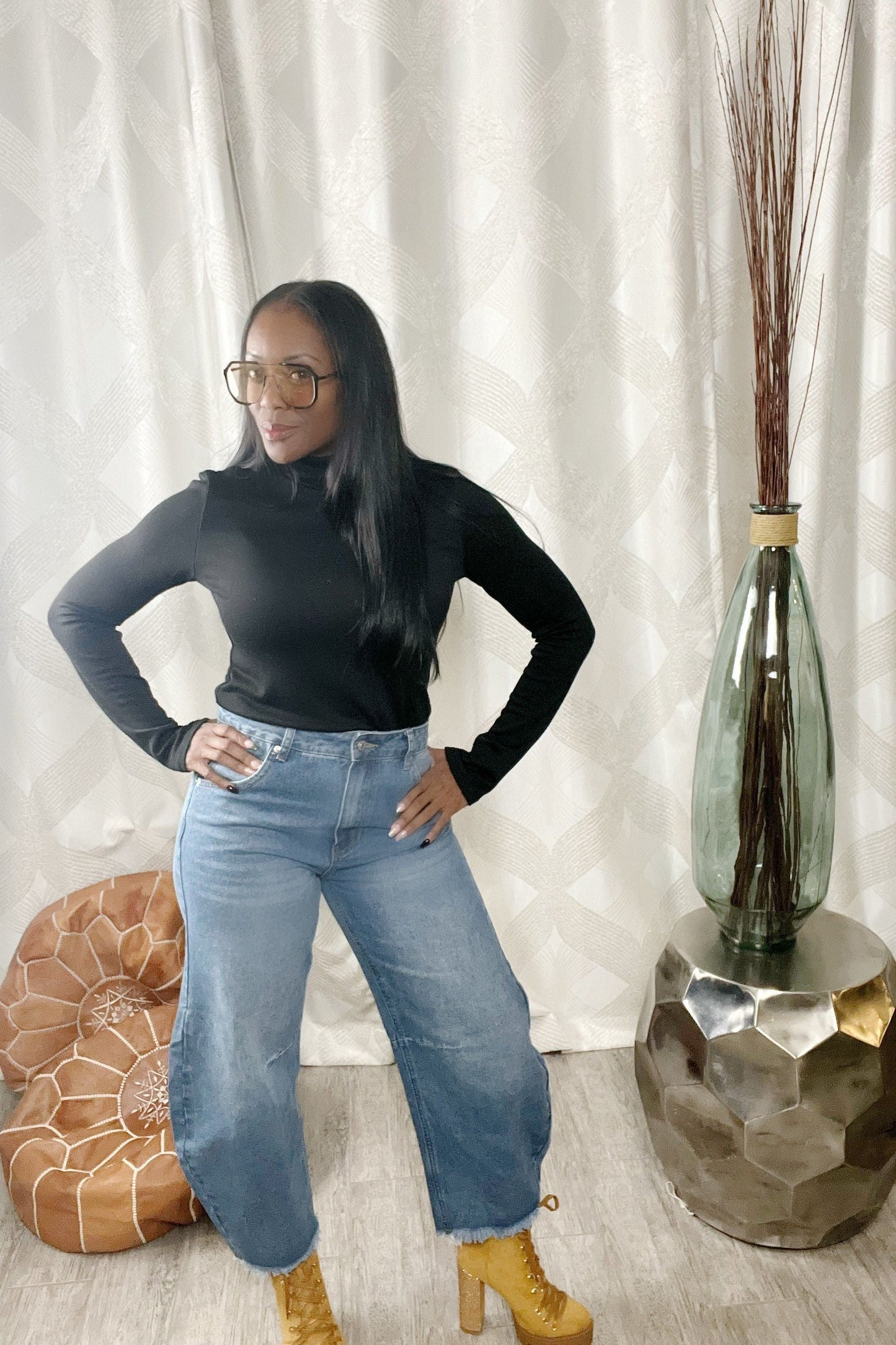 Raw Hem Wide Leg Jeans with Pockets