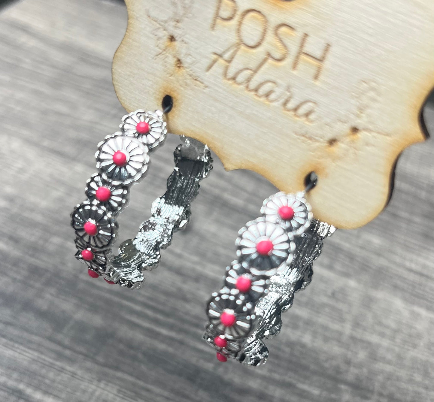 Pink Studded Hoop Earrings