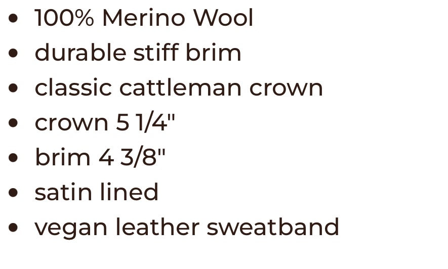 Wool Traditional Western Cattlemen Hat
