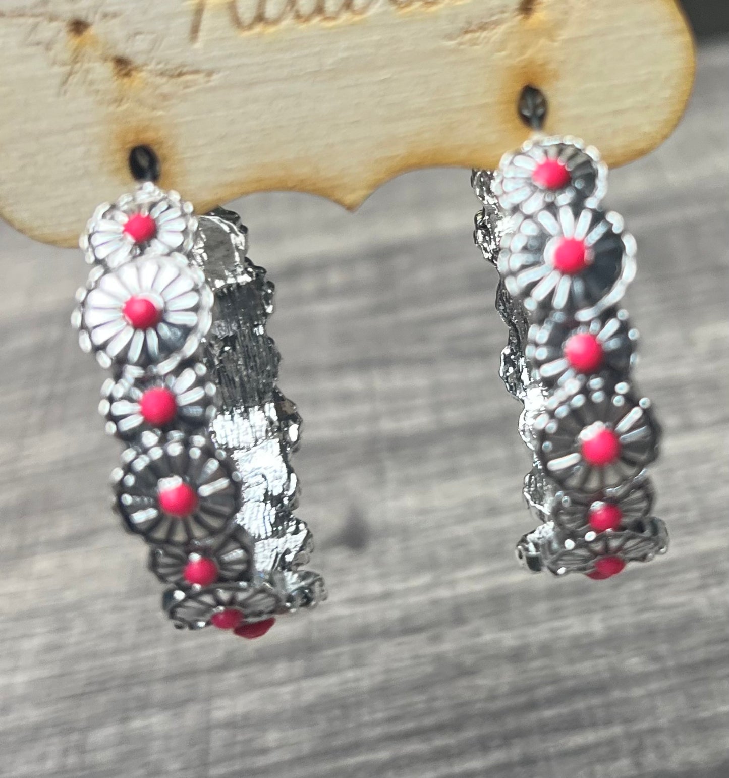 Pink Studded Hoop Earrings