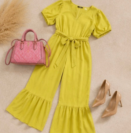 POSITIVE VIBES PLEATED & BELTED JUMPSUIT