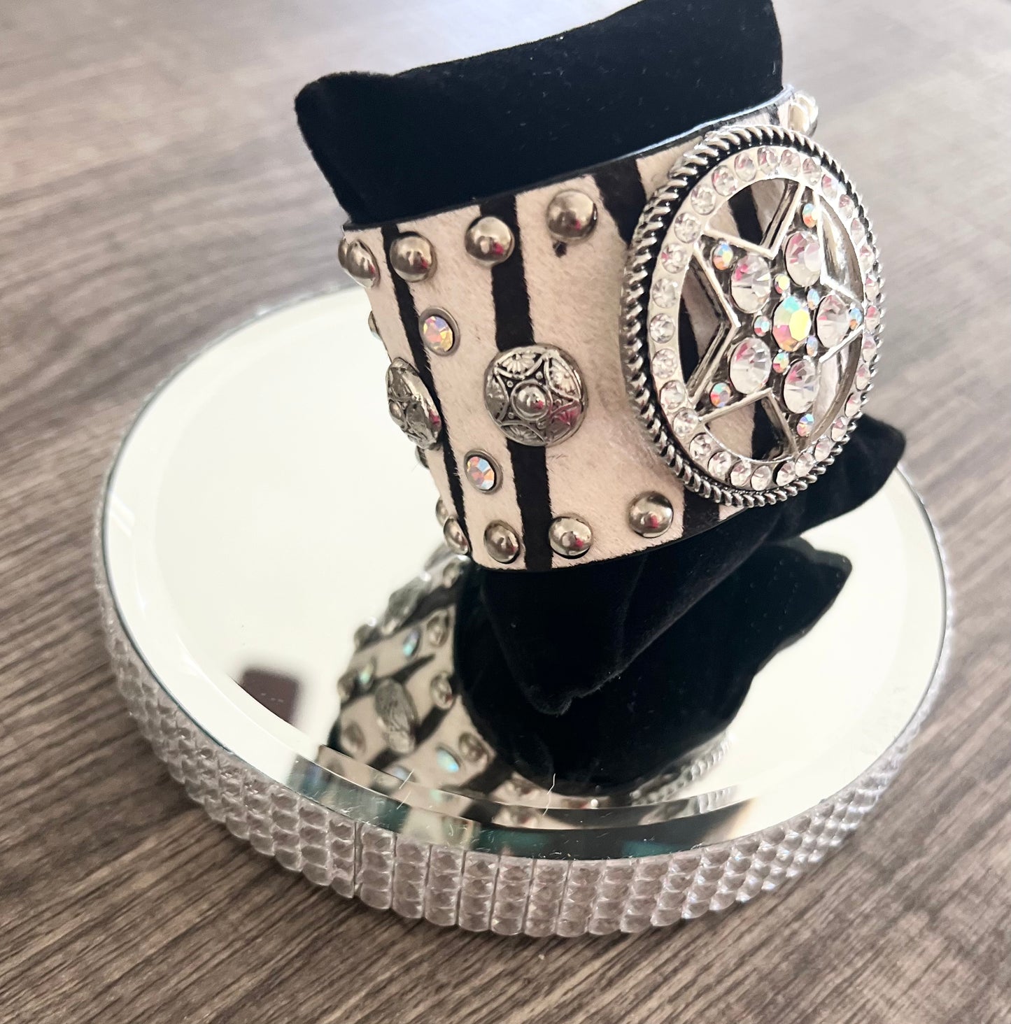 Zebra Print Star & Rhinestone Bracelet
