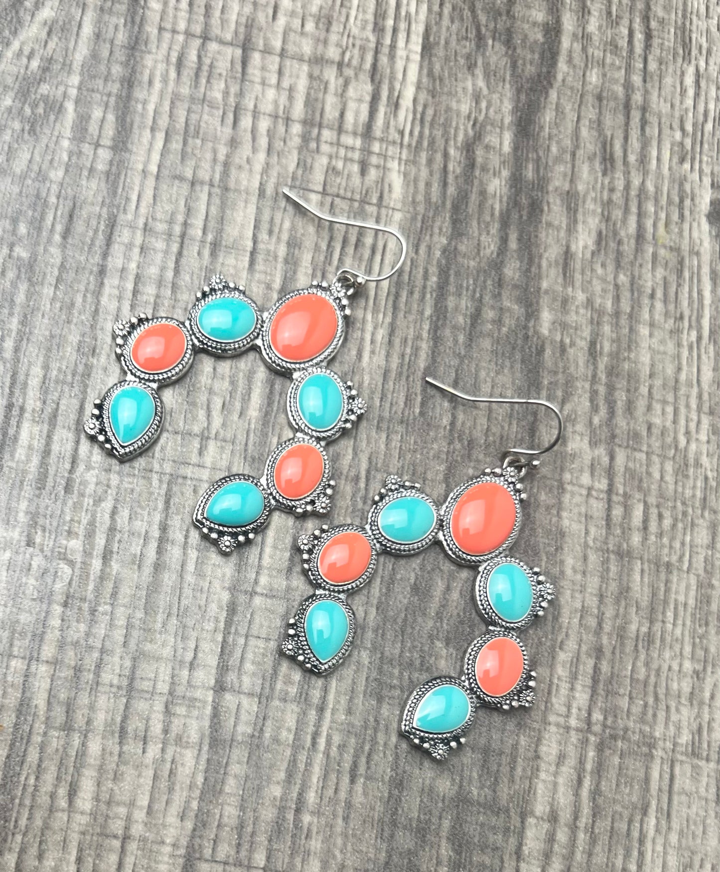 Turquoise and Orange Antique Style Earrings
