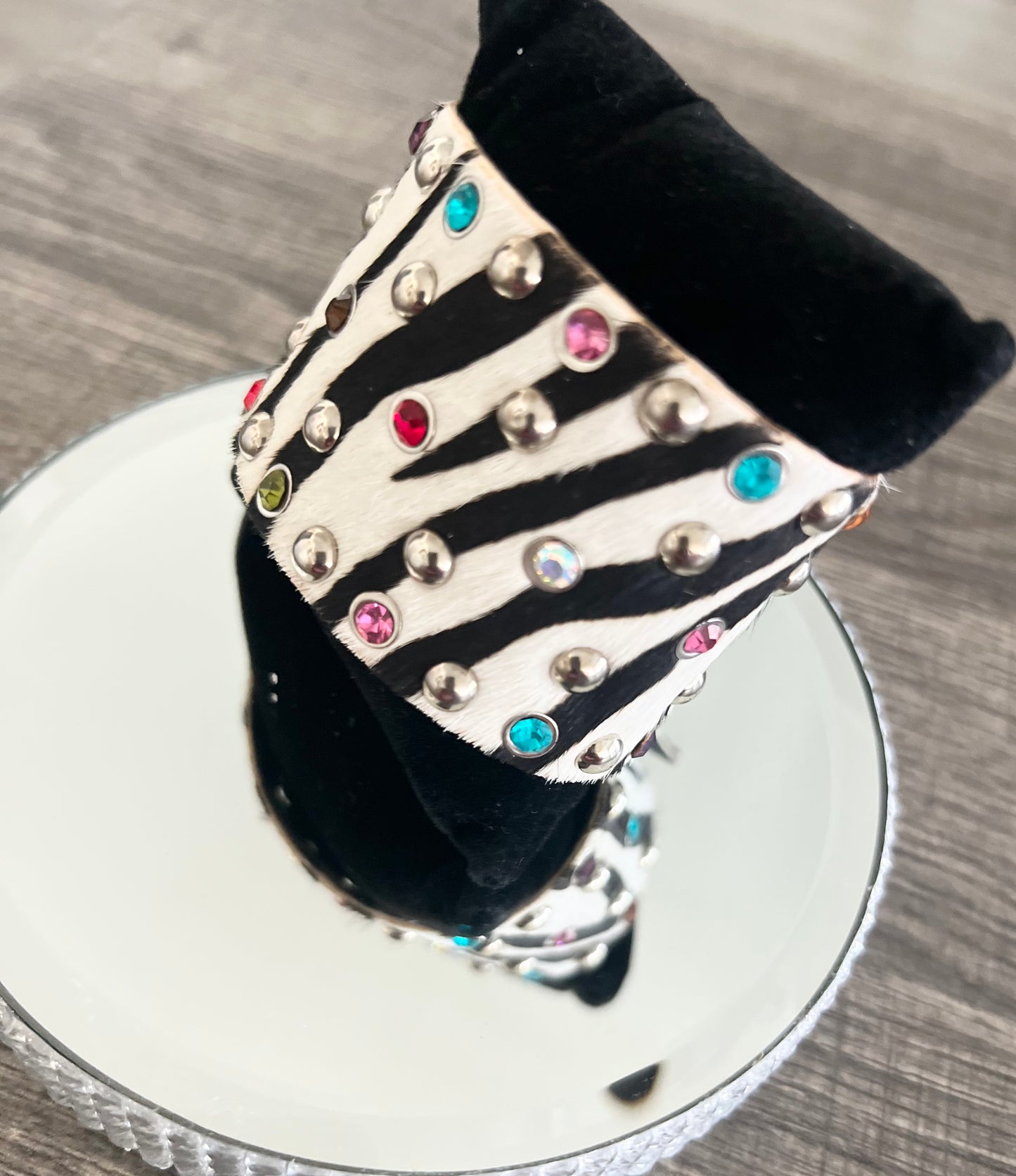 Multicolor Gem Zebra Print Bracelet