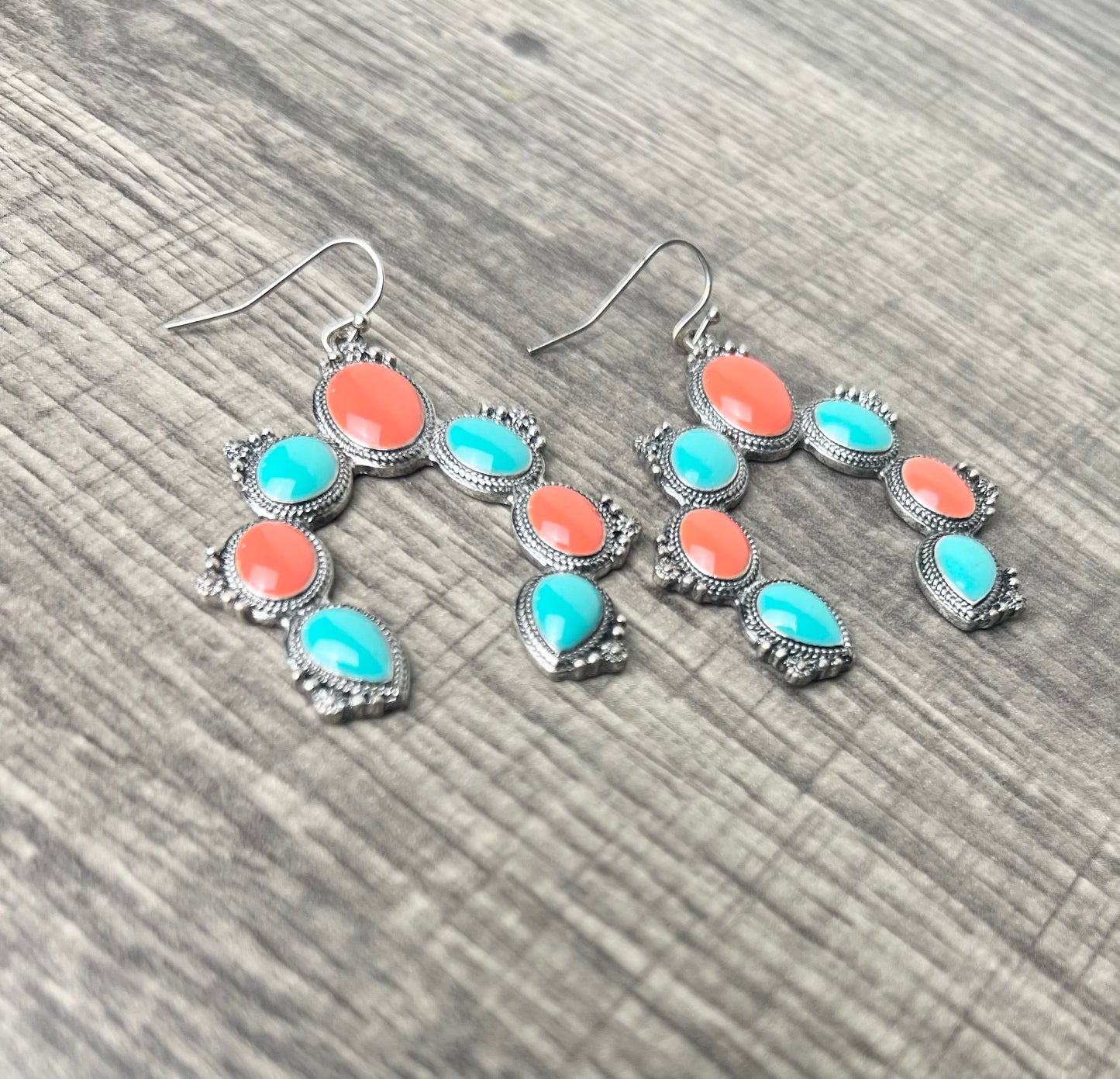 Turquoise and Orange Antique Style Earrings