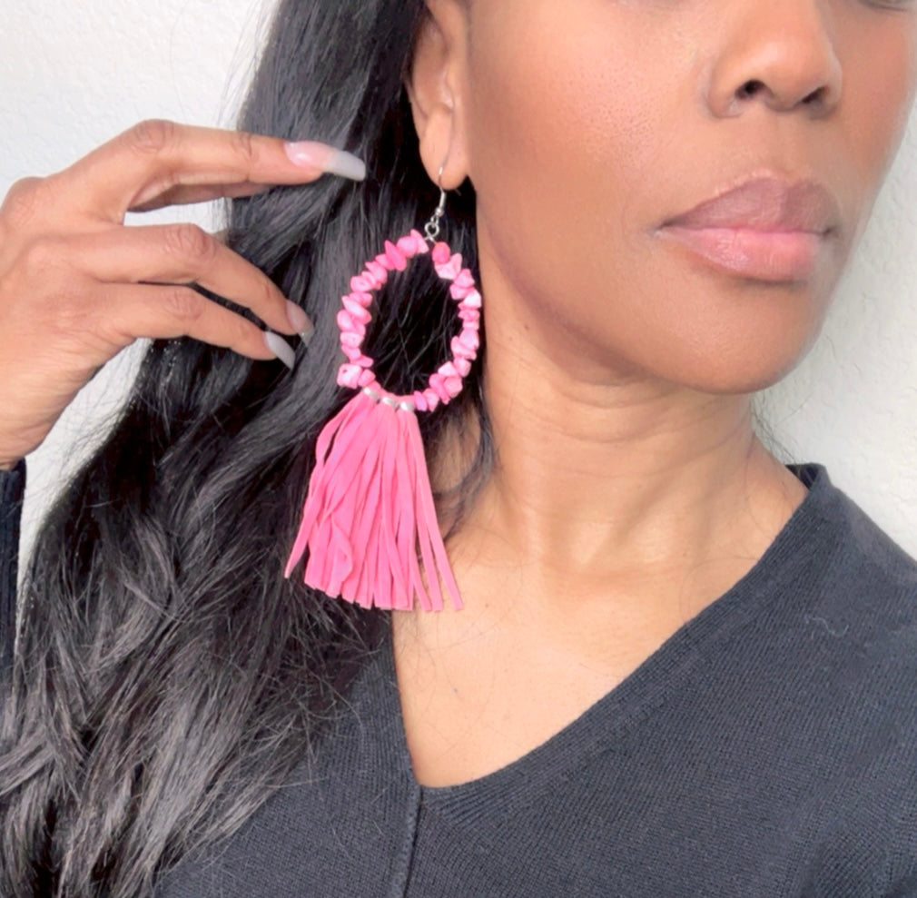 Pink Shell and Tassel Earrings