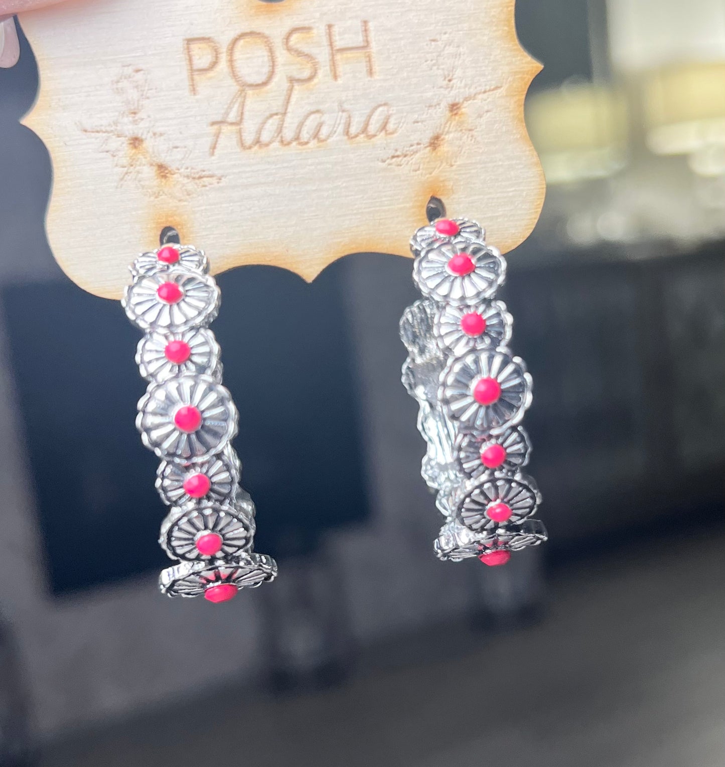 Pink Studded Hoop Earrings