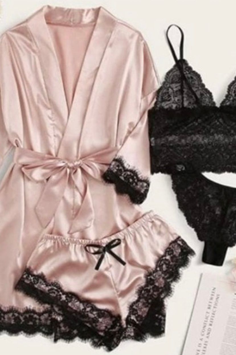 4-Piece Pink Lingerie Combo