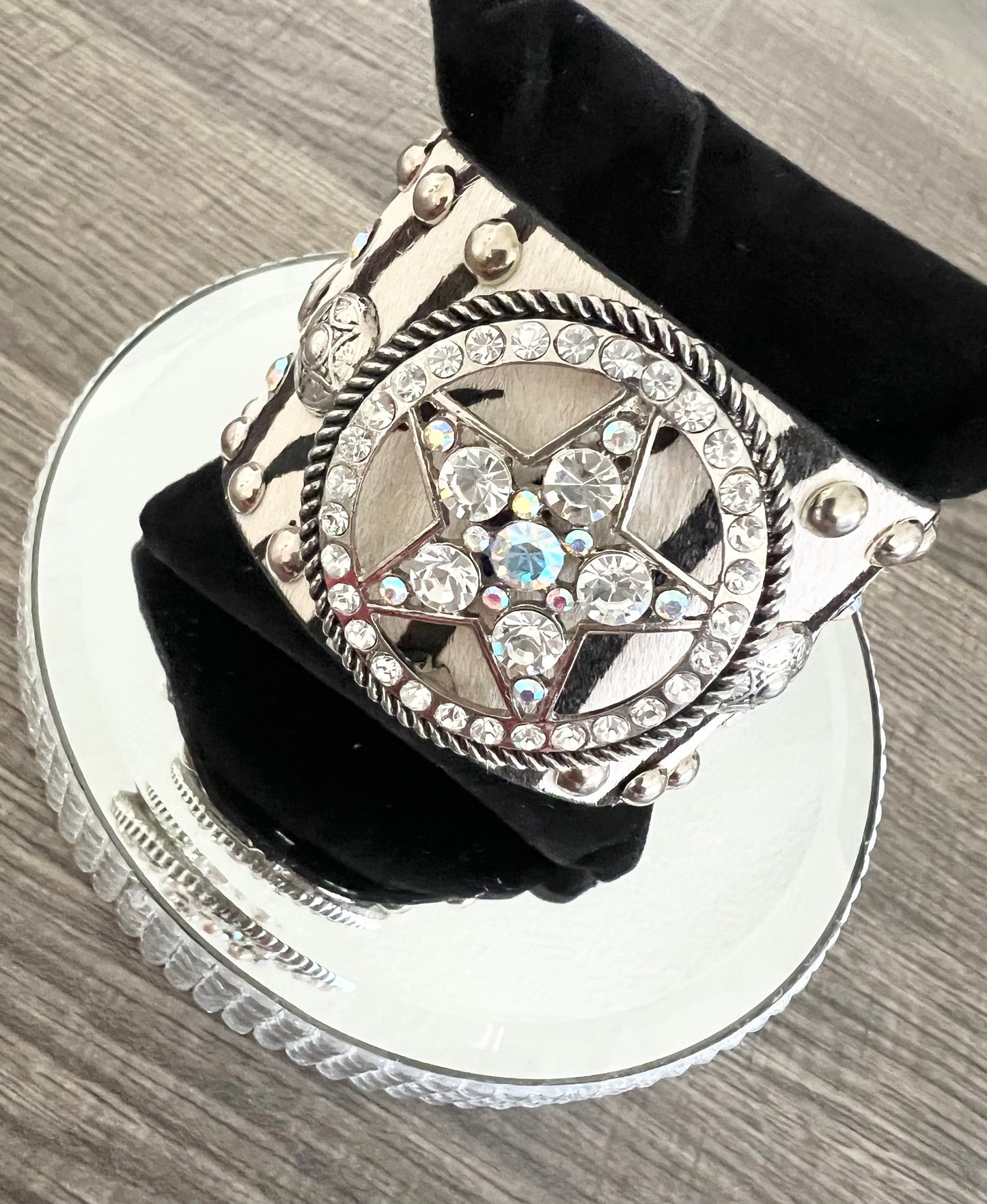 Zebra Print Star & Rhinestone Bracelet
