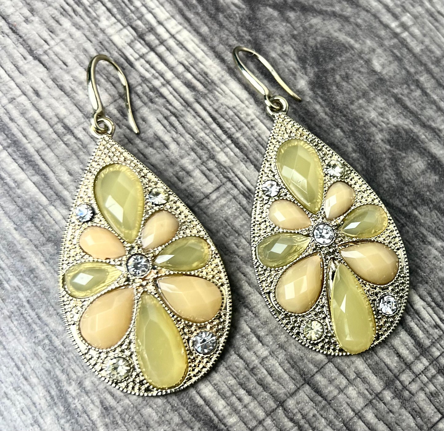 Yellow and Green Flower and Gem Earrings