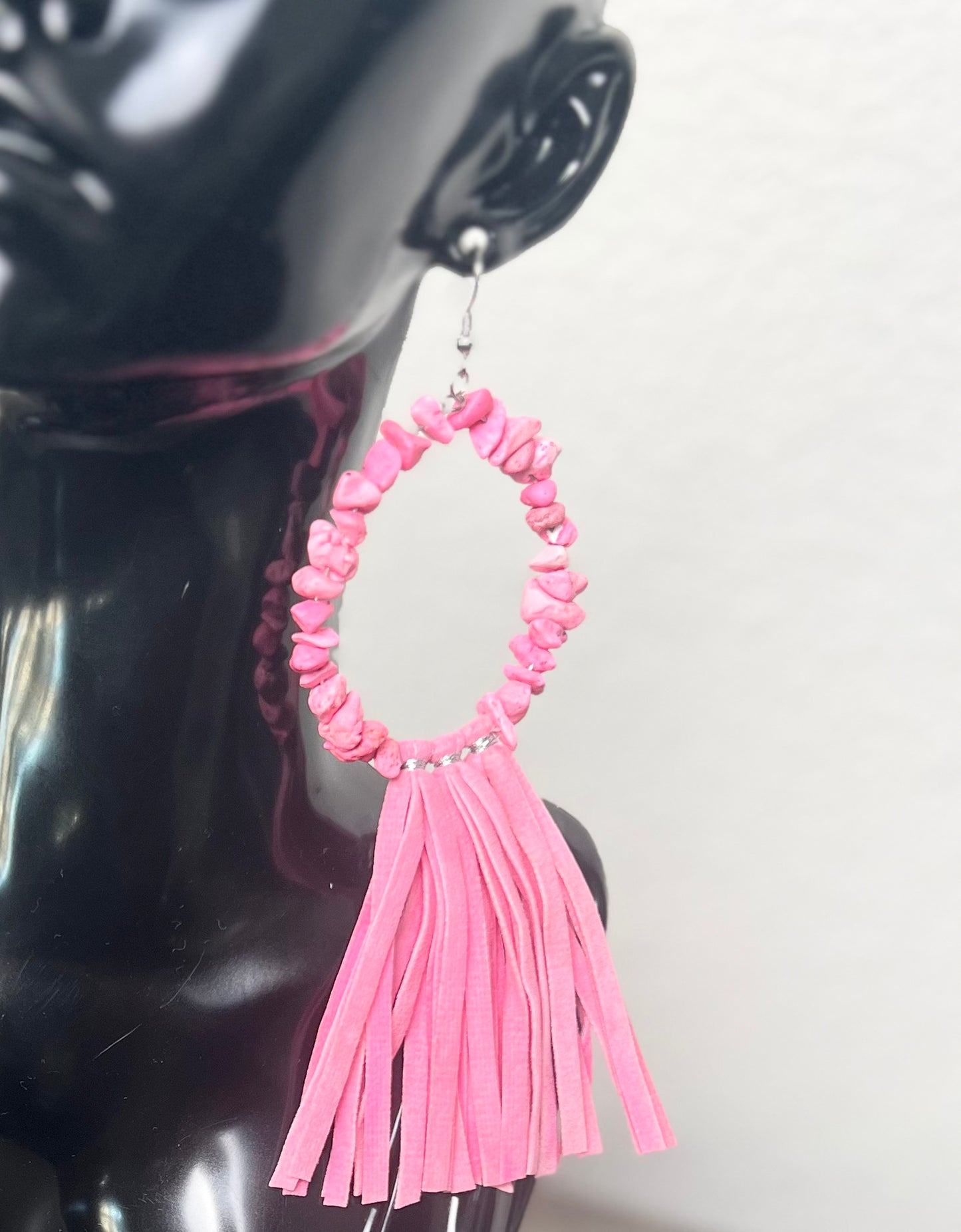 Pink Shell and Tassel Earrings