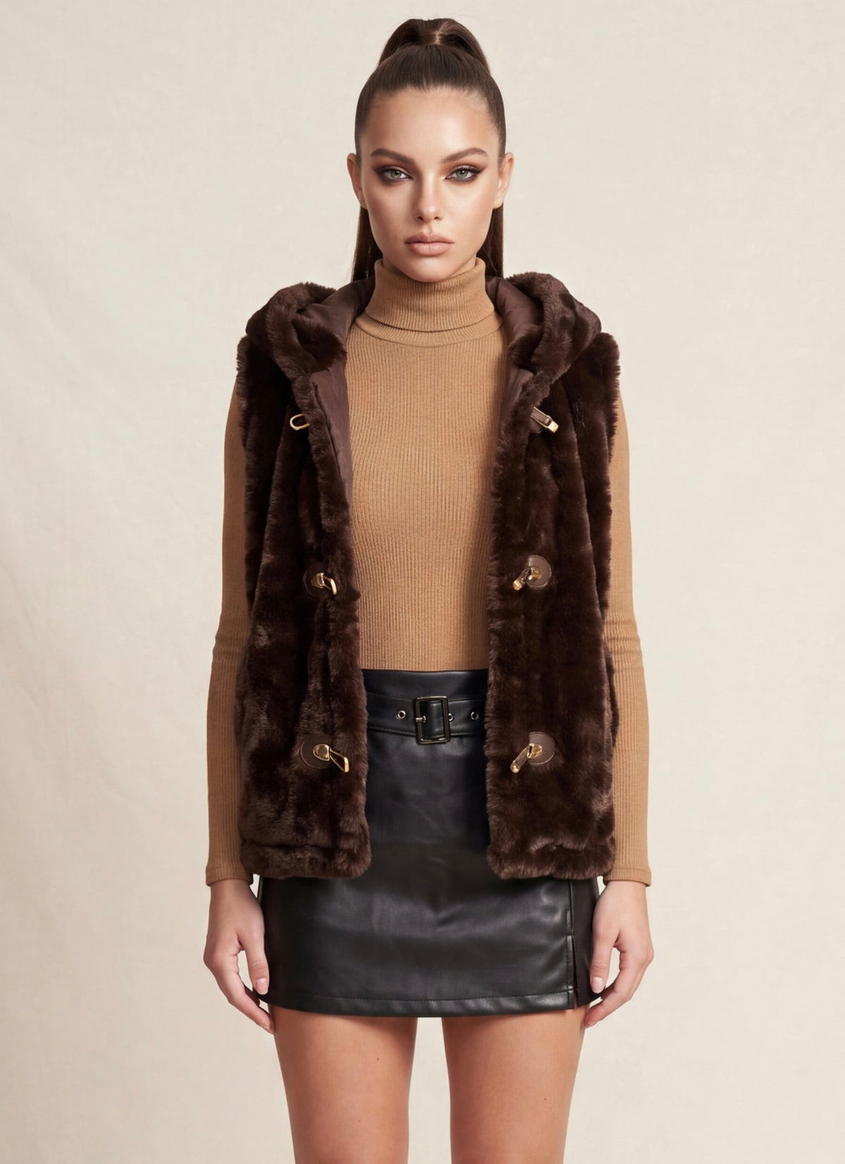 Chic Coco Faux Fur Hooded Vest: Posh Adara