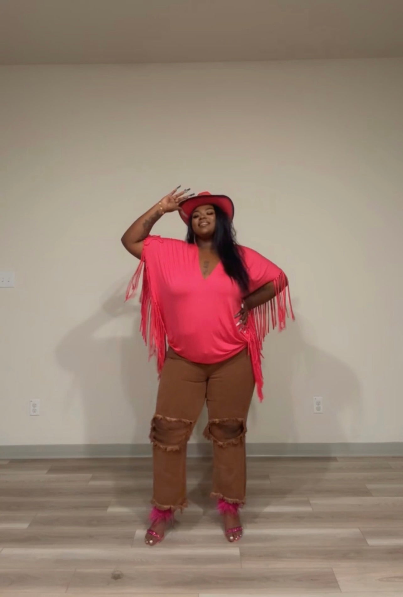 Feisty Fuchsia Fringe Top-Plus