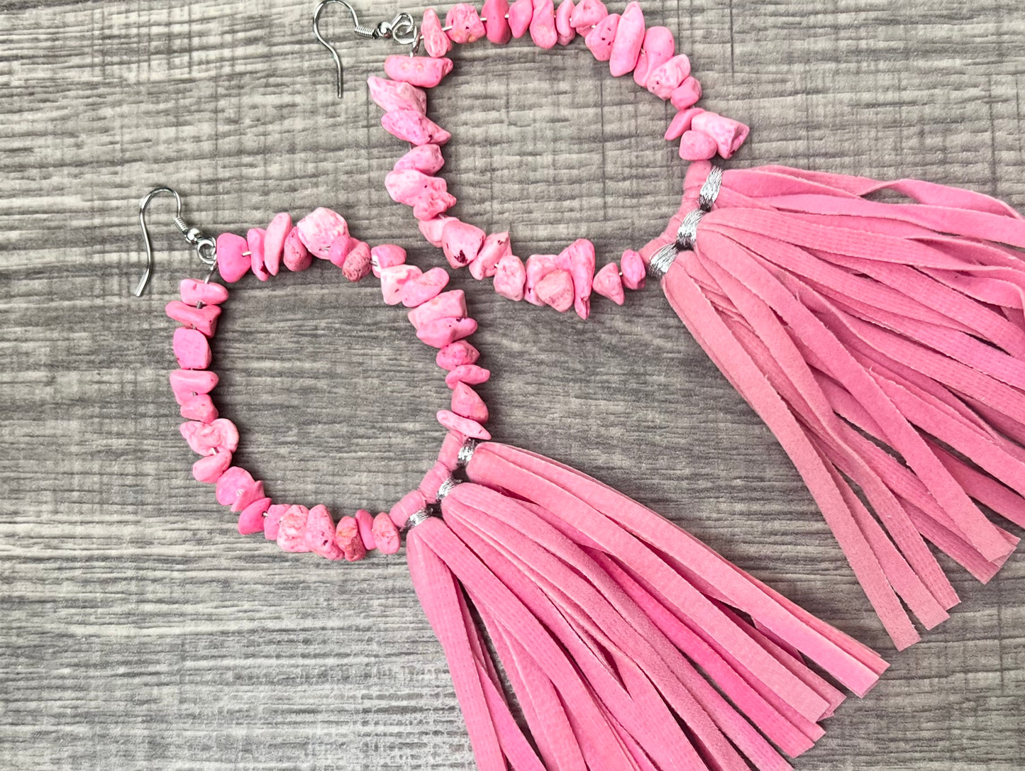 Pink Shell and Tassel Earrings