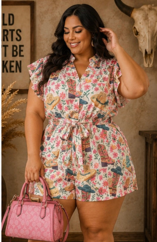 Rodeo Ready Belted Shorts Romper