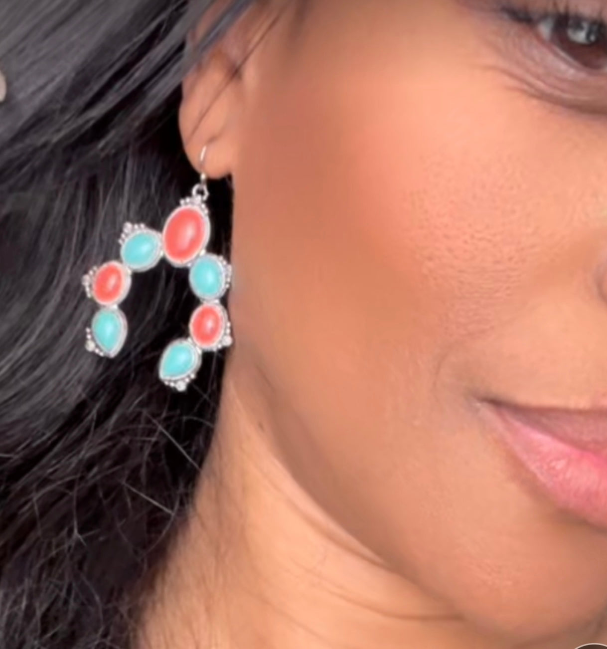 Turquoise and Orange Antique Style Earrings