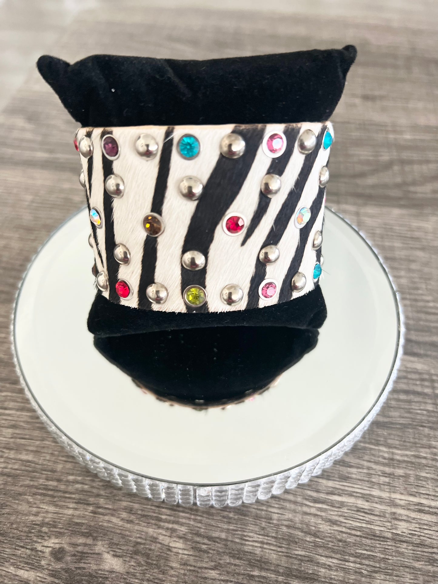 Multicolor Gem Zebra Print Bracelet