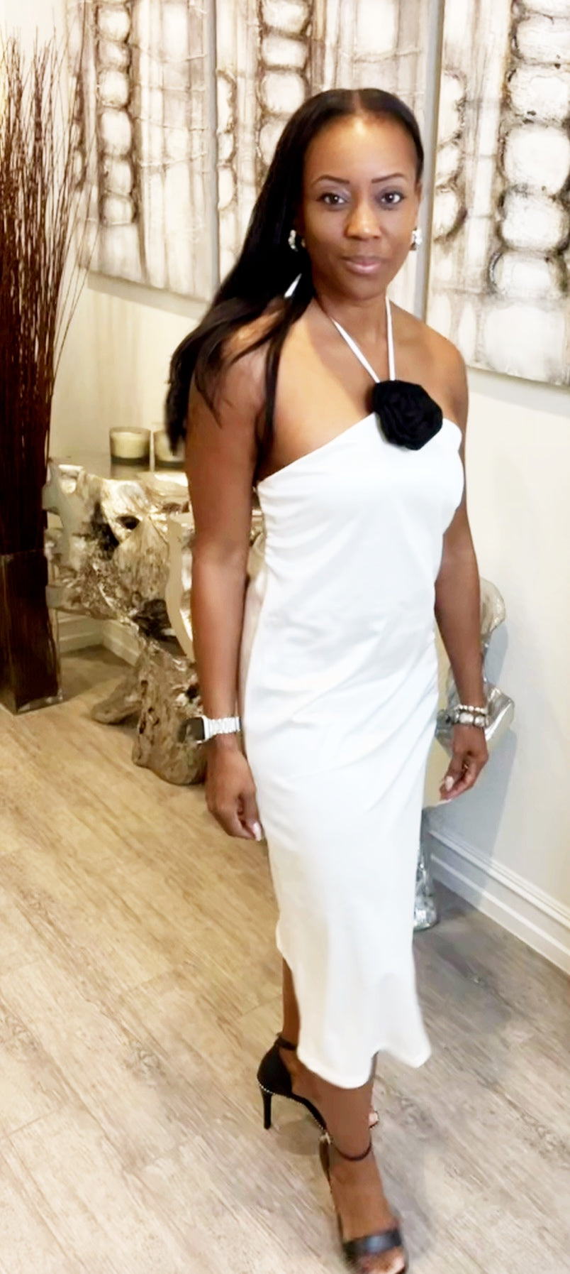 Sleek & Sassy White Halter Dress