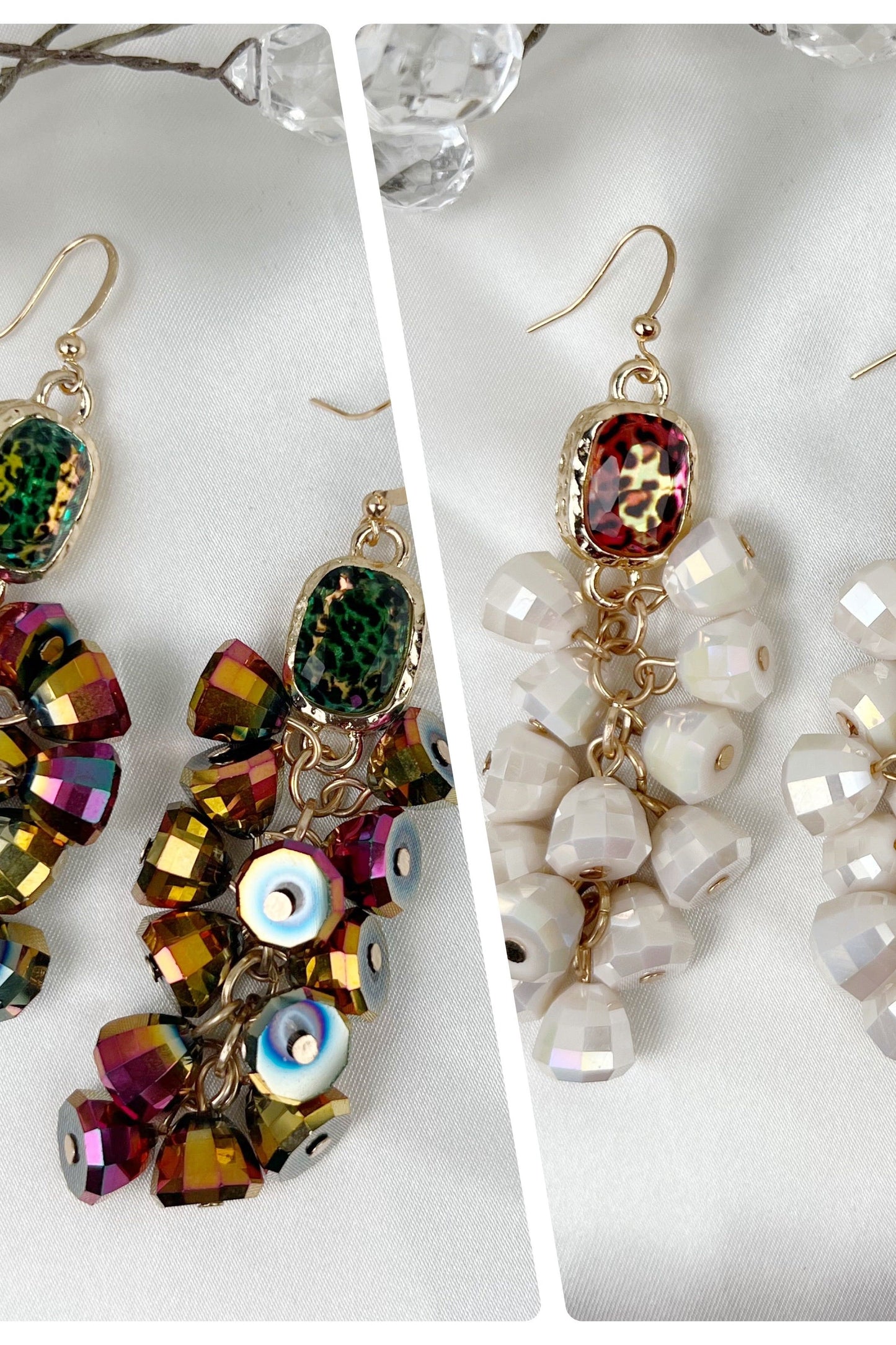 Multicolor Iridescent w/Stone: Earrings