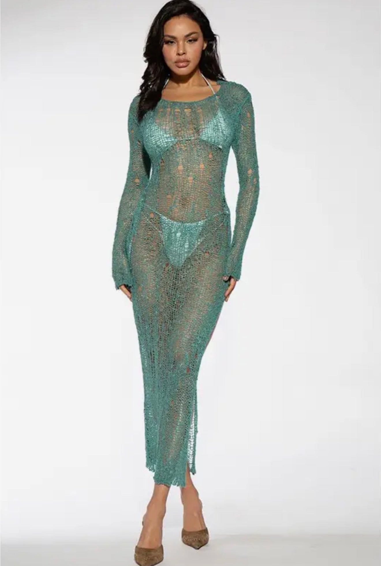 The Beauty In The Night See Through Textured Maxi Dress