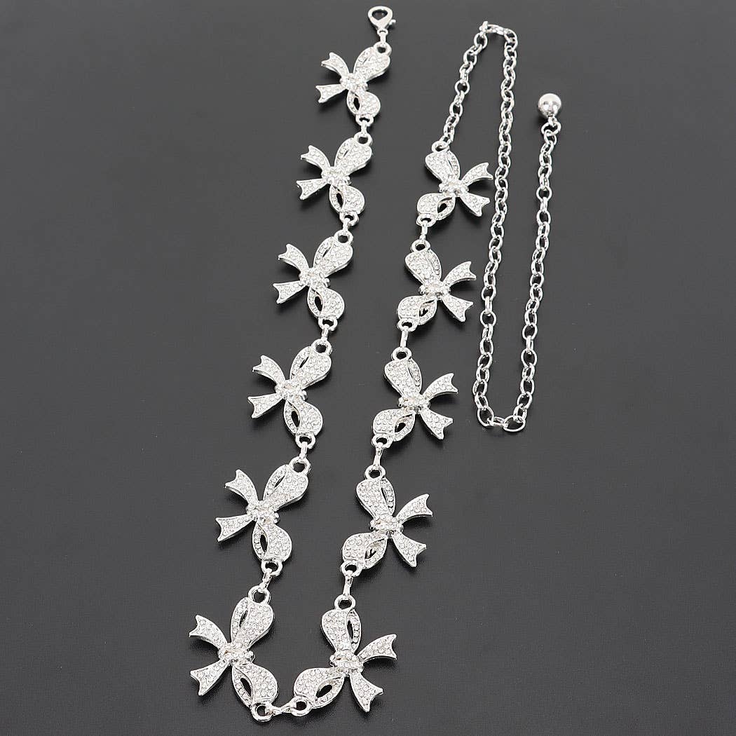 Sweetie Pie Rhinestone Bow Charm Chain Waist Belt