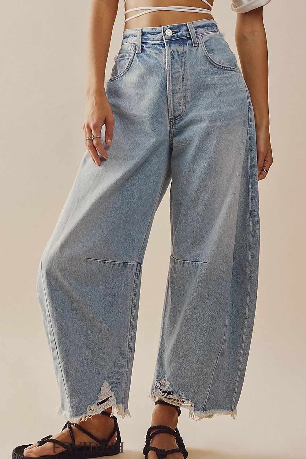 Raw Hem Wide Leg Jeans with Pockets