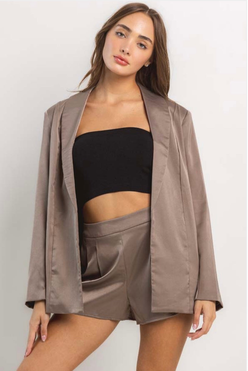 Mocha Satin Shorts Set