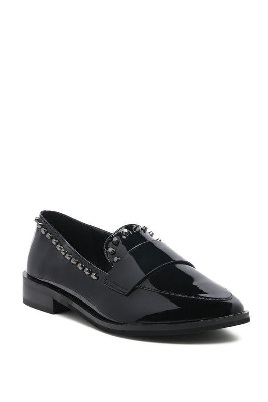 EMILIA Black Shine Forever Stud Penny Loafers