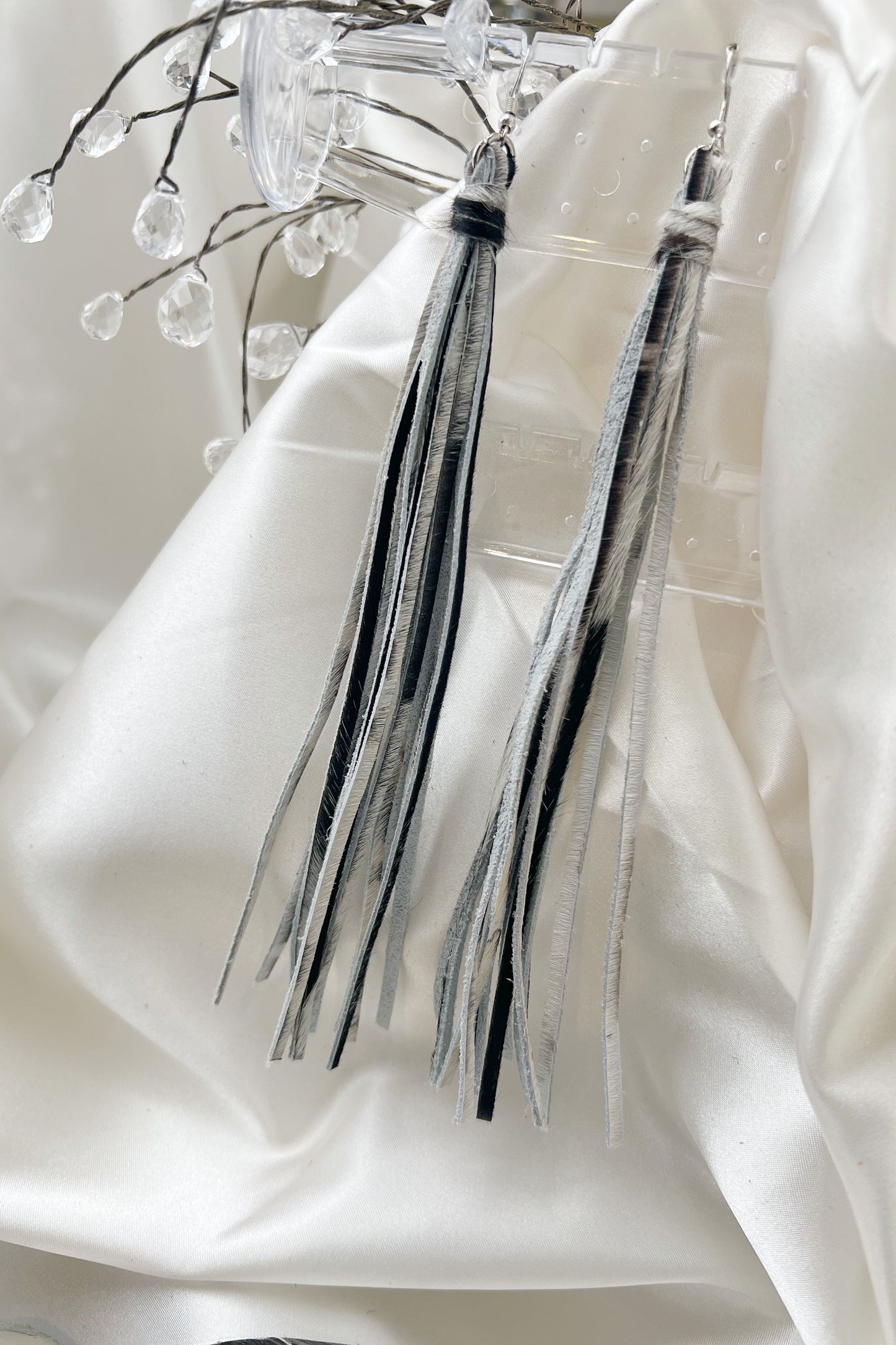 Leather Single Line Tassel Earrings