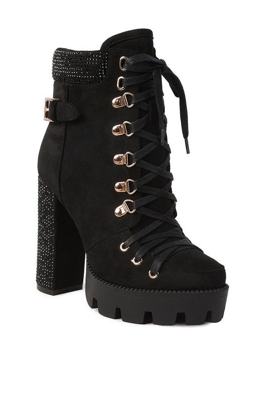 Birch Diamante Set Block Heeled Ankle Boot