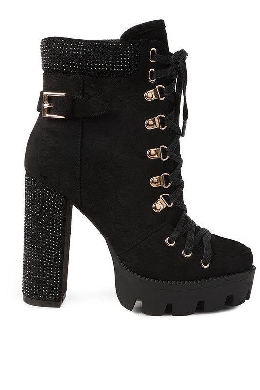 Birch Diamante Set Block Heeled Ankle Boot