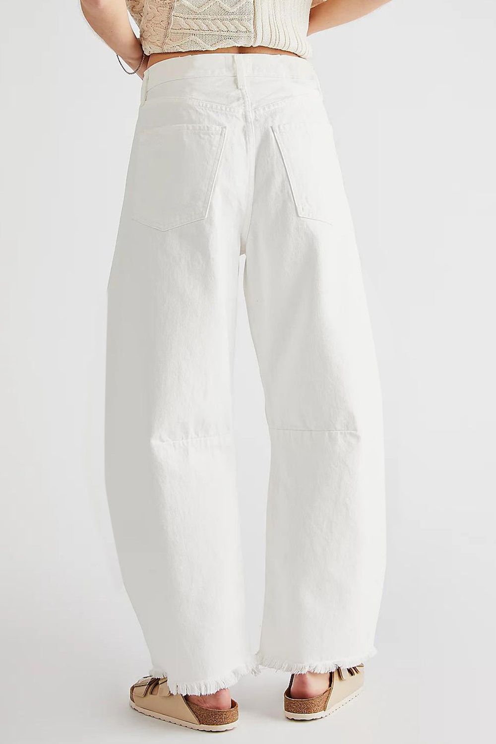 Raw Hem Wide Leg Jeans with Pockets