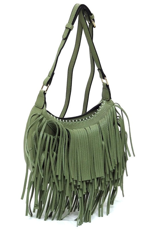 Fringe Hobo Crossbody Bag