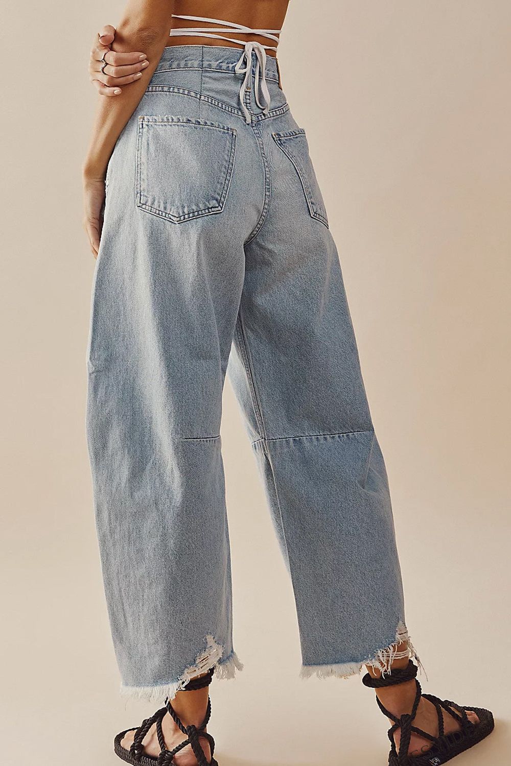 Raw Hem Wide Leg Jeans with Pockets