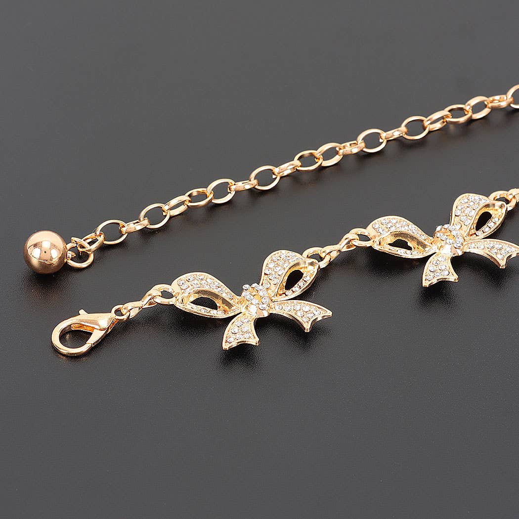 Sweetie Pie Rhinestone Bow Charm Chain Waist Belt