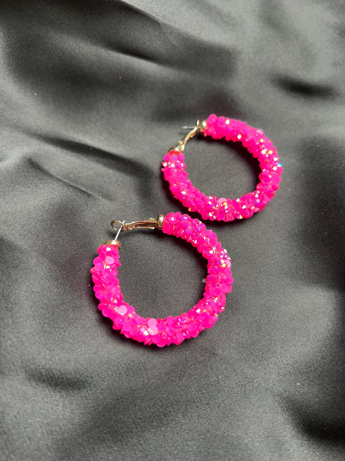 Shimmering Hot Pink Hoop Earrings