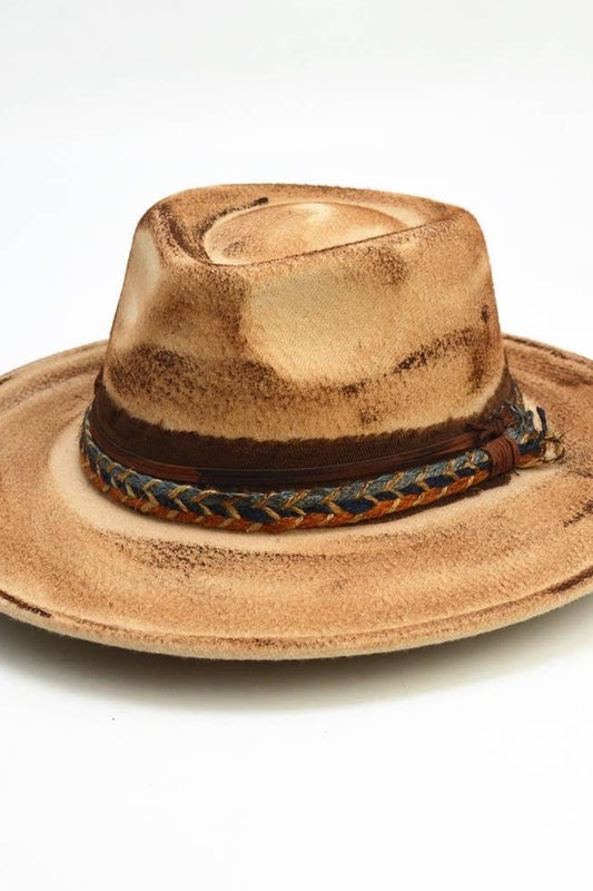 Distress Wool Hat (light tan and brown band)