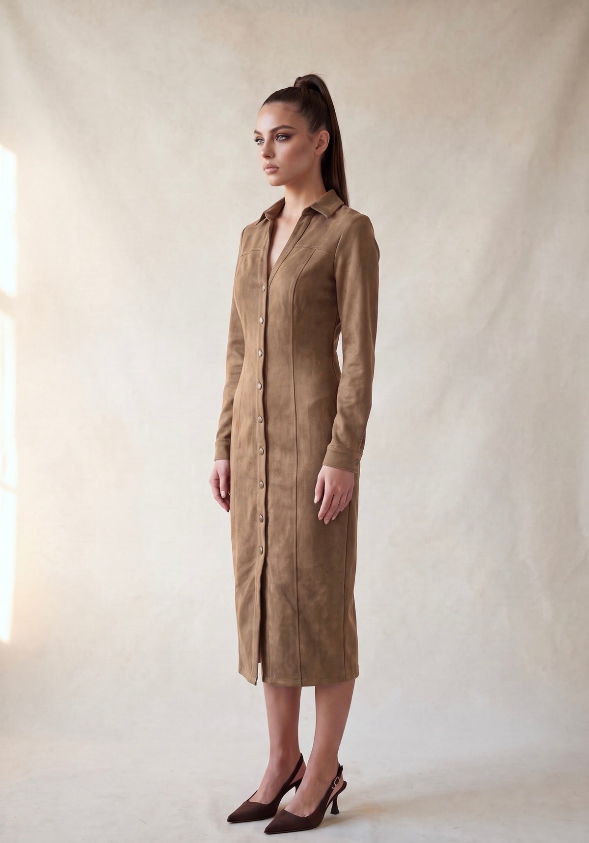 Cigar Smoke V-Neck Midi Dress