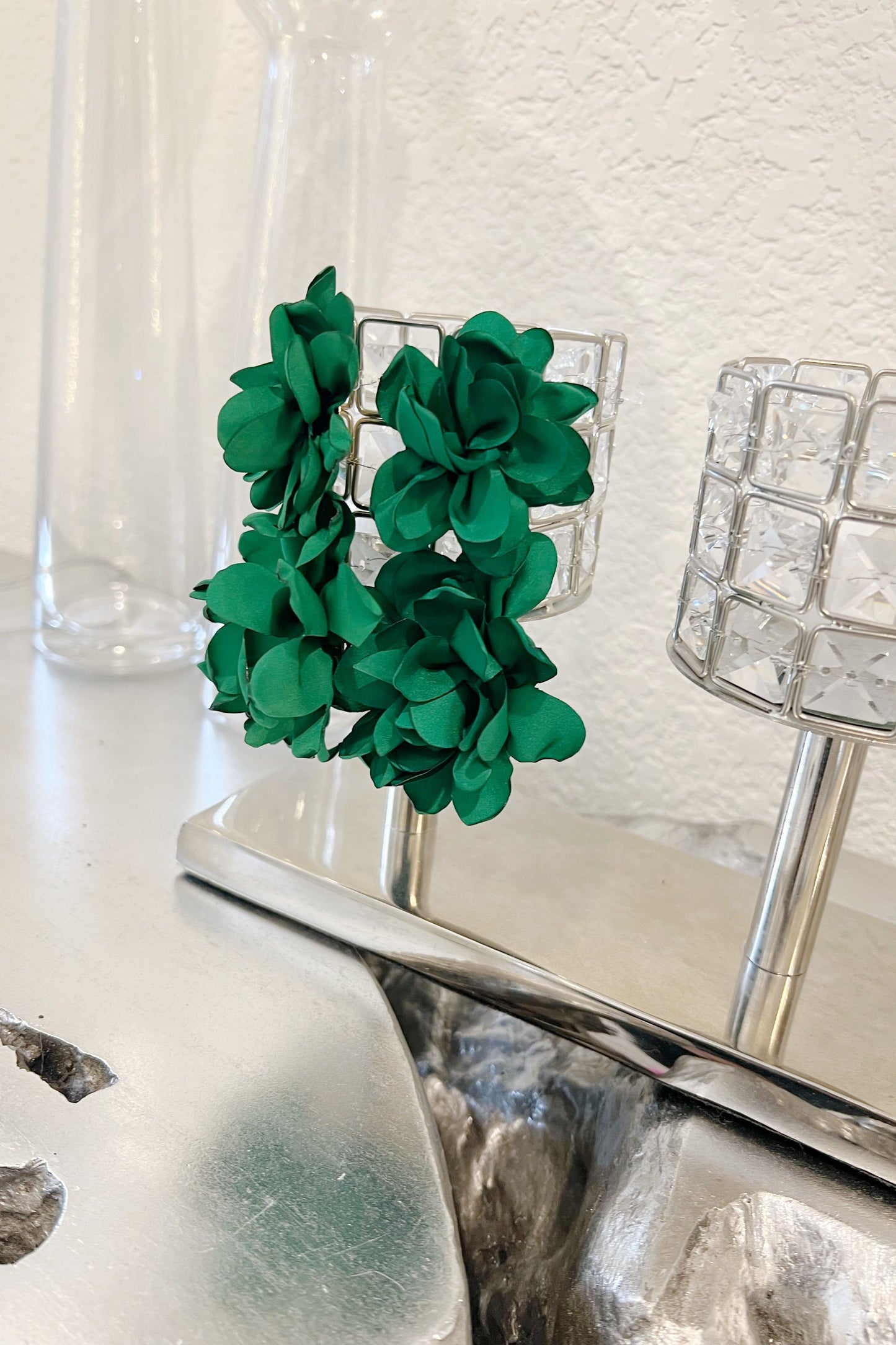 Green Flower Puffs Earrings