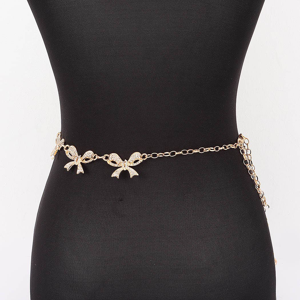 Sweetie Pie Rhinestone Bow Charm Chain Waist Belt