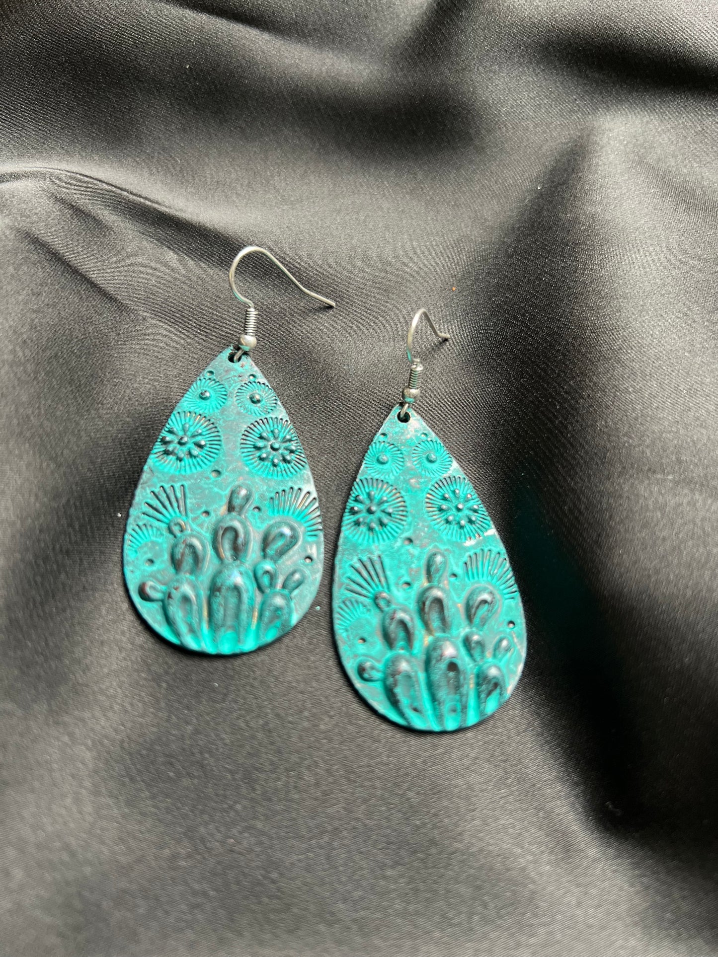 Teal Teardrop and Scenery Earrings